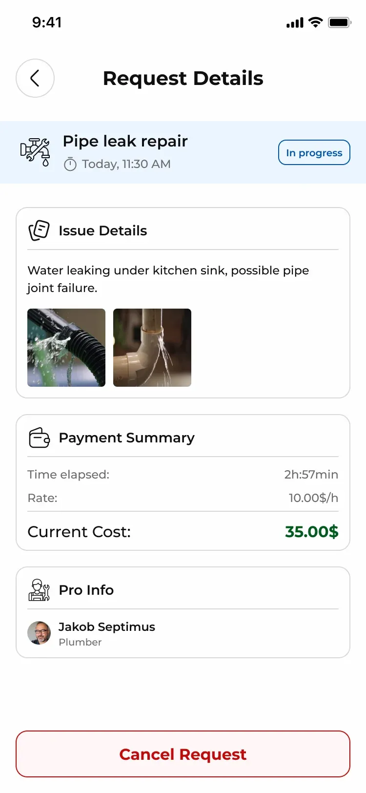 Rushr request in progress with live cost